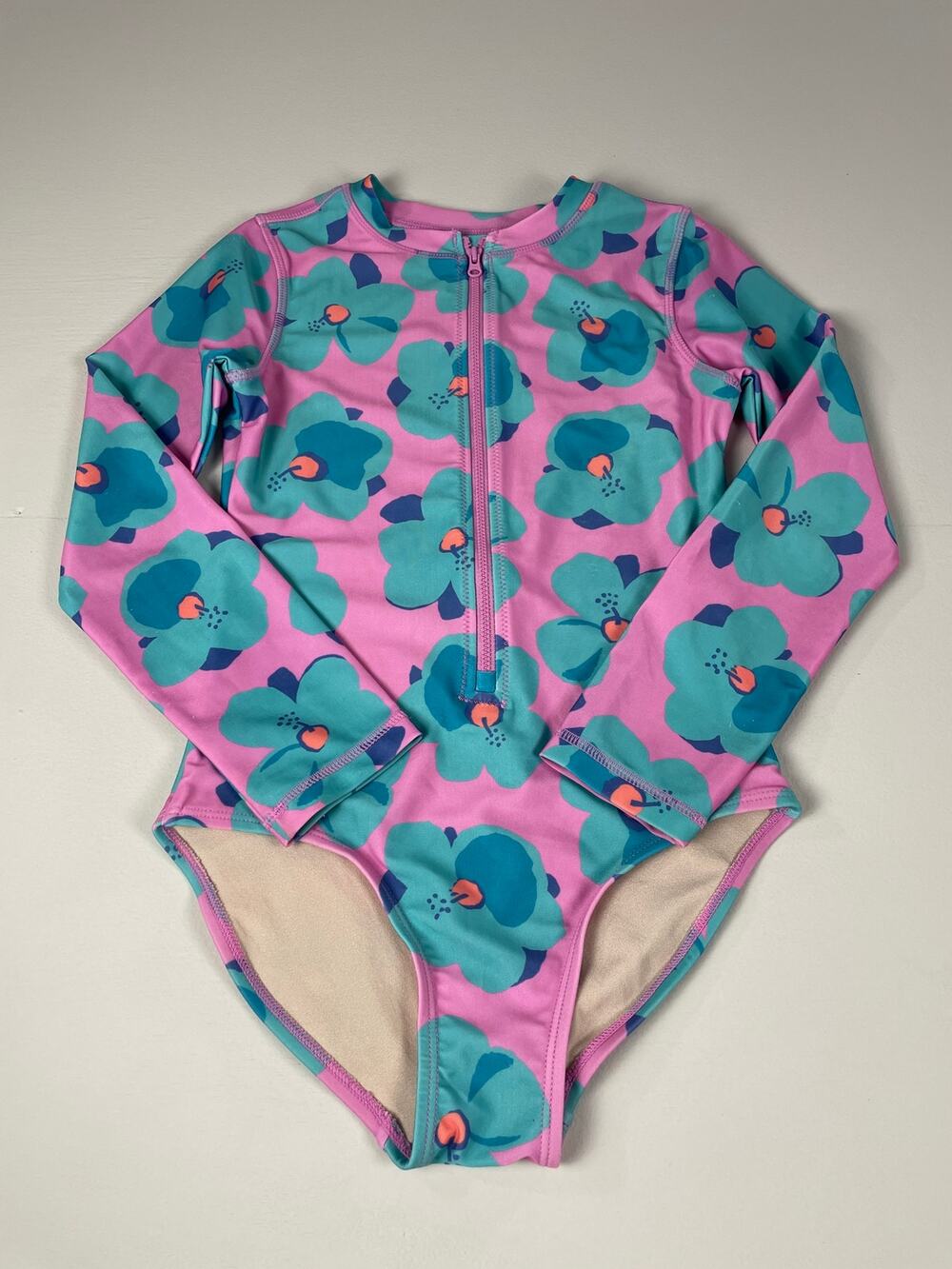 Tea Collection Girls Long Sleeve One Piece Swimsuit Purple & Turquoise Size 10